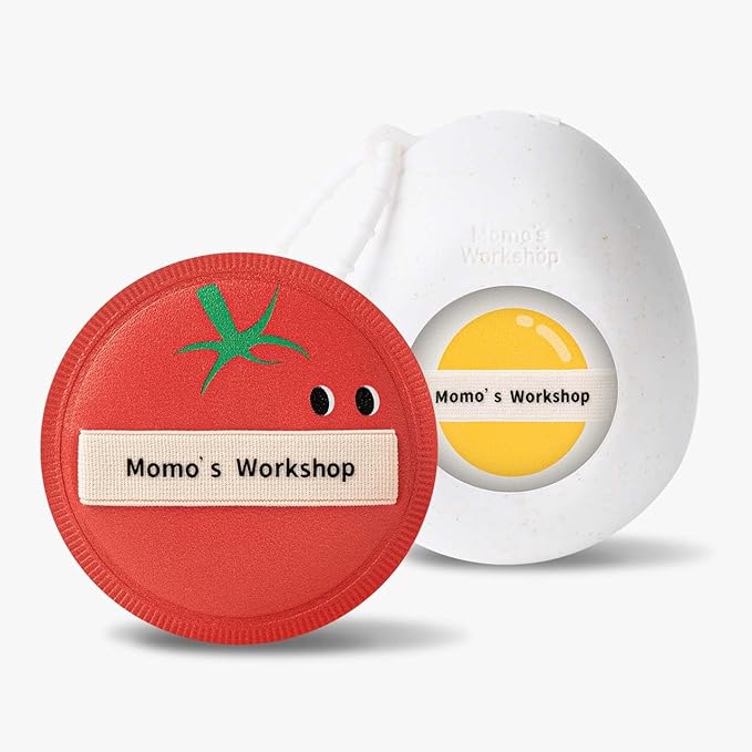 Momo's Workshop Sun Egg Makeup Sponge Puff & Tomato Makeup Sponge Set - 2PC Medium Bounce Rubycell Foundation Puffs for Creamy Finish, Quick Blending, Comfortable for All Skin Types & Storage Case