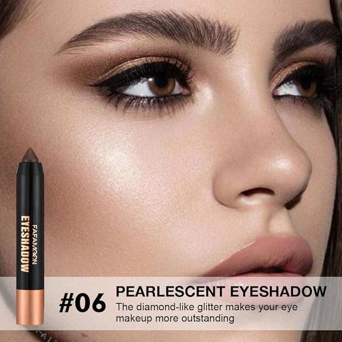 Monochrome Cream Glitter-Shimmer Eye Shadow Stick Palette makeup | 2-in-1 Eyeshadow & Eyeliner Pencil For Mature Women | Waterproof, Vegan & Cruelty-Free | Sombras Para Ojos | 06 Shimmer Dark Brown