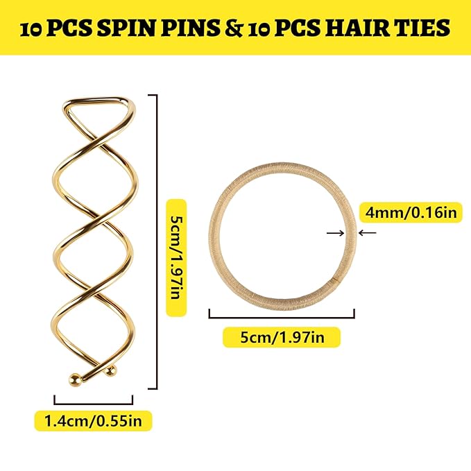 Teenitor 20Pcs Spiral Bobby Pins, Spiral Hair Pins Spin Pins for Hair, Hair Bun Maker, Hair Twist Bobby Pins for Buns Dance Accessories with 10 Hair Ties, Blonde