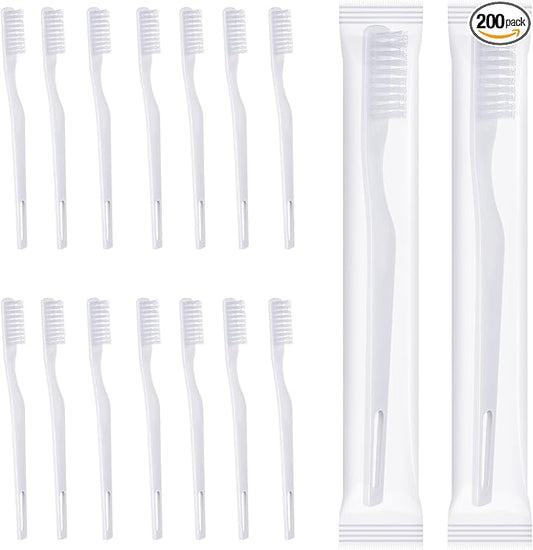 200 Pack Individually Wrapped Toothbrushes, Disposable Toothbrushes Bulk Soft Bristle Tooth Brush Single Use Toothbrush Bulk White Toothbrush for Adult Home Hotel Guest Camp Travel