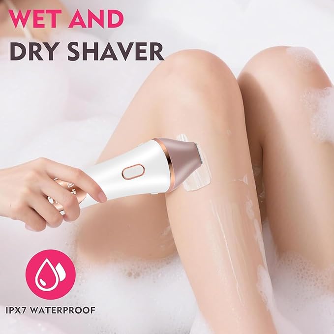 Electric Razor Bikini Trimmer for Women Rechargeable Painless Shaver for Body Hair IPX7 Waterproof Cordless LED Display for Women Underarm Public Hairs (Gold)