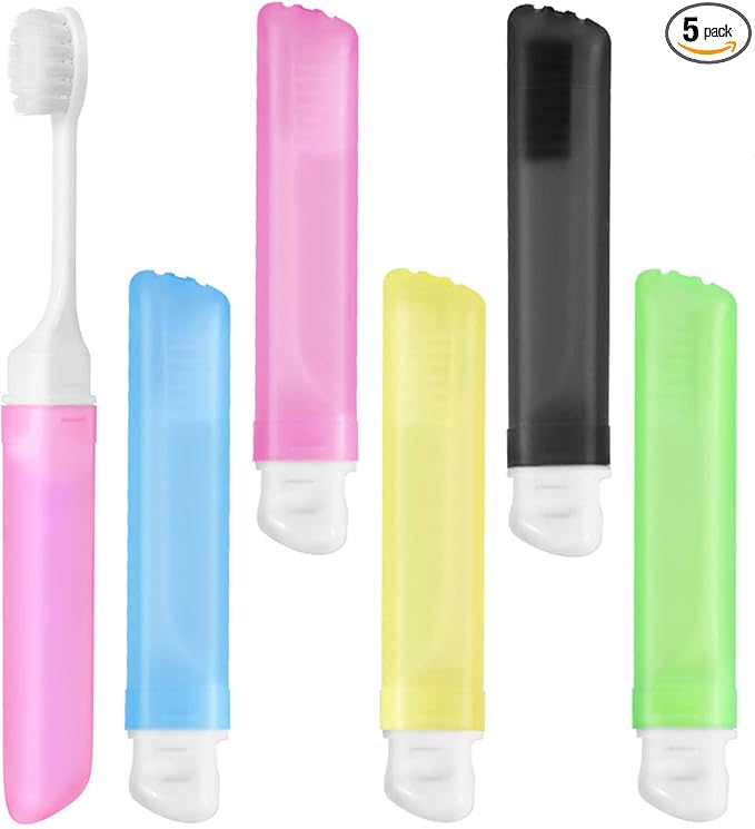 WSSROGY 5 Pack Potable Folding Travel Toothbrush Bulk for Travel, Business Trip, Camping