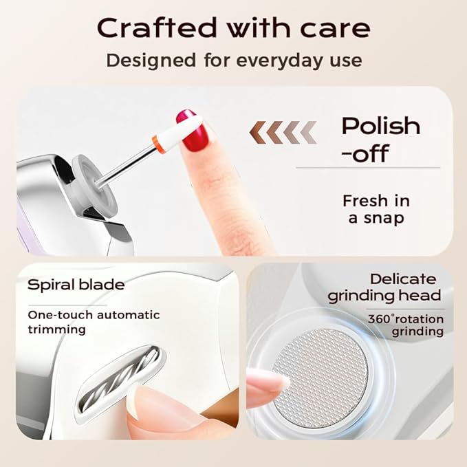 3 in 1 Electric Nail File, Nail Clippers & Trimmer with Nails Scraps Storage and 2 Adjustable Speeds, Quiet Automatic Electric Nail Grinder for Seniors Adult Baby, Nails Supplies (Purple)