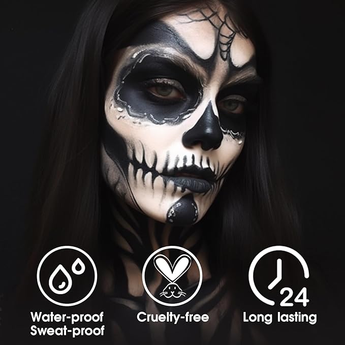 BADCOLOR Black White Face Body Paint Stick Eye Black for Adults Softball Football Baseball Sports , Non-Toxic Hypoallergenic for Halloween SFX Makeup Cosplay Joker Costume Parties