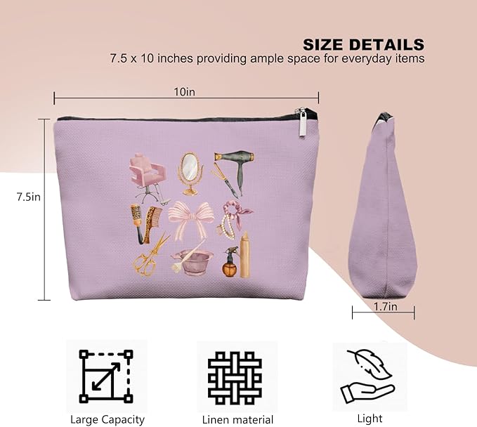 EKGJW Lavender Hairstylist Makeup Bag for Women,Hairdresser Travel Organizer Bag, Aesthetic Salon Accessory Pouch, Gifts for Teen Girls 7.5 x 10 in