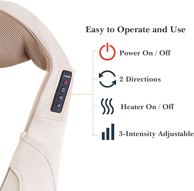 TRIDUCNA Shiatsu Neck Shoulder Back Massager with Heat - Electric Deep Tissue 3D Kneading Massage Pillow for Lower Back, Calf, Legs, Full Body Muscle Relaxation, Home, Office, and Car Use