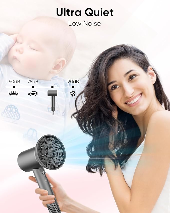CONFU Hair Dryer, 110000 RPM Fast Drying Blow Dryer with Magnetic Diffuser and Concentrator, Professional Lightweight Ionic Hair Dryer for Women and Men
