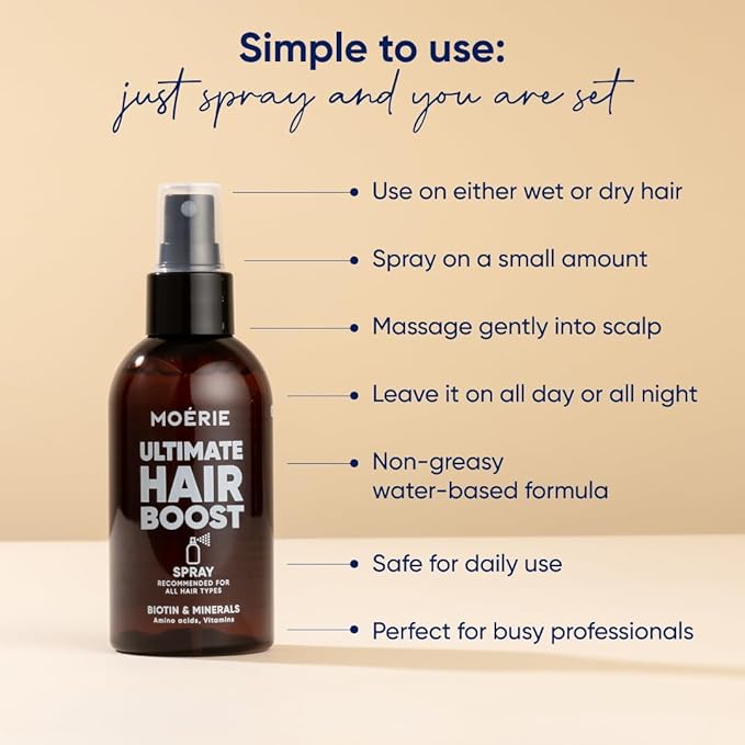 Moerie Ultimate Hair Boost Spray Designed to Strengthen and Restore Scalp Health - 100% Natural Hair Serum with over 100 Minerals, Vitamins & Amino acids - Fresh Scent - 5.07 Fl. Oz
