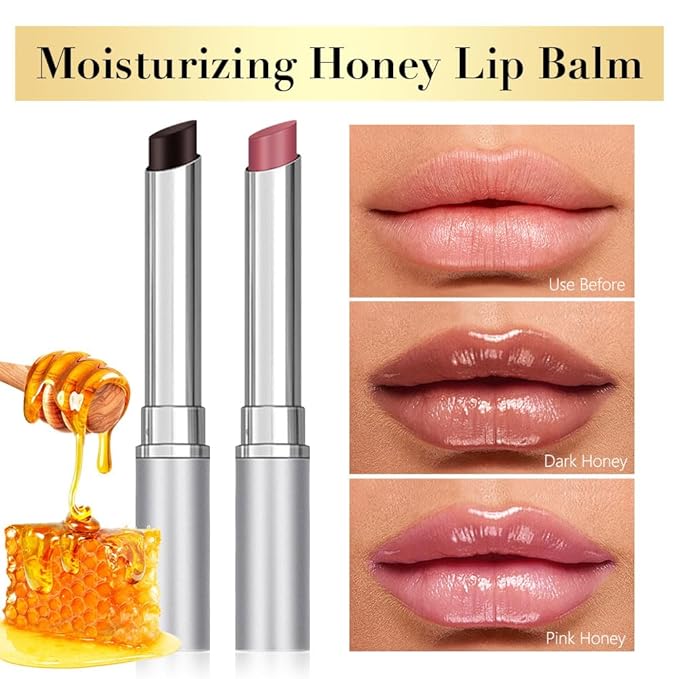 FeiCuiYun 3Pcs Black&Pink&Brown Honey Tinted Lip Stain Lip Balm Lip Gloss Lipstick, Sheer Hydrating Lip Stains Tint, Moisturizing Lip Color for All Skin Tones with Natural Black Cherry