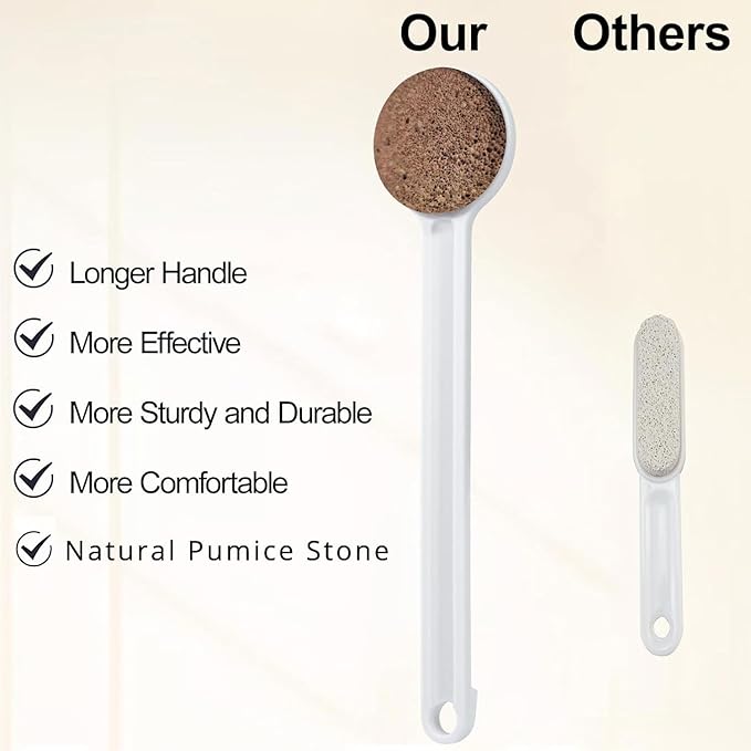 Straight Handle Pumice Stone - Professional Firm Control Foot Scrubber for Stubborn Calluses - Natural Dead Skin Remover & Pedicure File for Feet and Hands - 14“