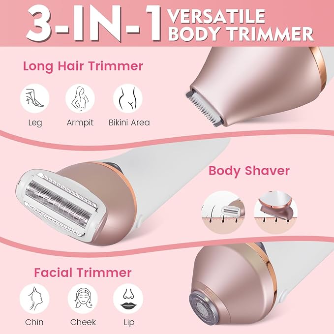 Electric Razor Bikini Trimmer for Women Rechargeable Painless Shaver for Body Hair IPX7 Waterproof Cordless LED Display for Women Underarm Public Hairs (Gold)