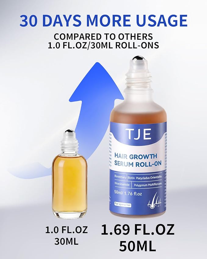 Hair Growth Serum Roll On 50ml | Hair Growth Serum 3% Rosemary Extract + Caffeine + Niacinamide + Biotin | With Ginger & Aloe Vera | No-Rinse, Fast-Absorbing | For Thinning Hair & All Hair Types