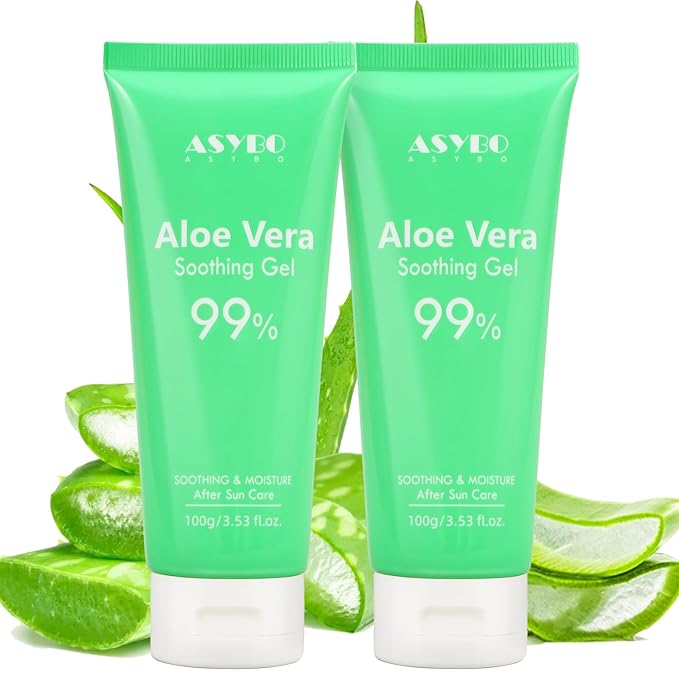 ASYBO 100x2 ML Aloe Vera Gel – 99% Organic Pure Aloe Vera Hydrating Face & Body Moisturizer, Natural Aloe Cream for Dry Skin, Sunburn, Acne, Soothing & Moisturizing for Face Body Hair