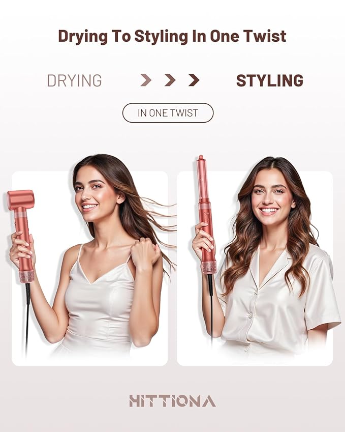 HITTIONA 5 in 1 Hot Air Styler & Hair Styler- High-Speed Hair Dryer Brush, Fast Drying Blow Dryer Brush No Heat Damage Multi-Styler Auto Wrap Curlers for Volumizing Curl Straighten Frizz-Free