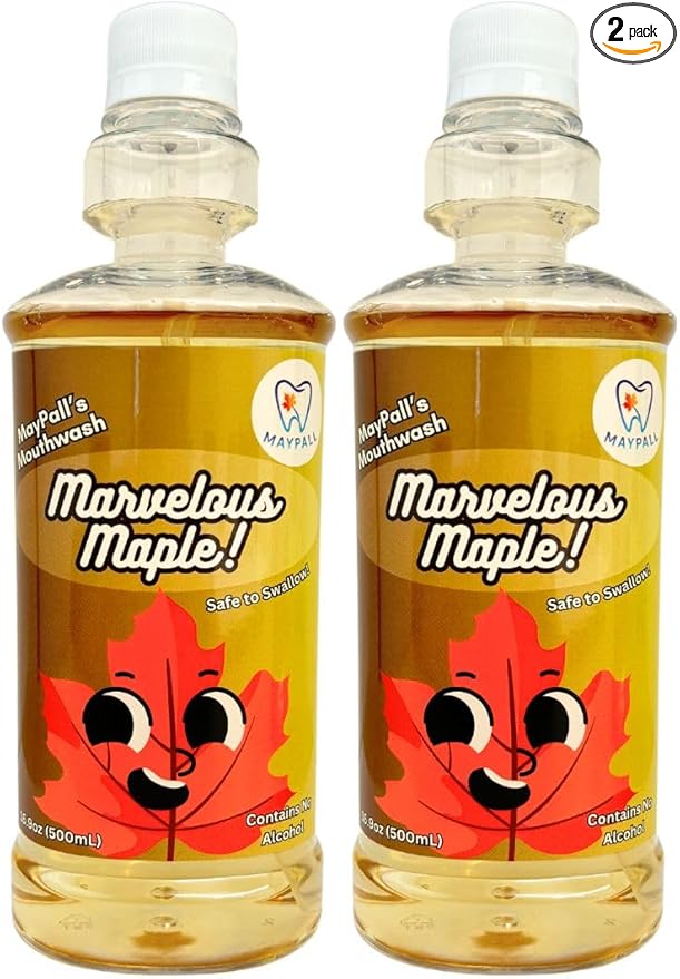 Maple Flavored Kid's Mouthwash, Safe to Swallow, Natural, Promotes Healthy Teeth, Gentle Taste, No Burn, Fluoride Free, Alcohol Free, 16.9oz (Pack of 2).