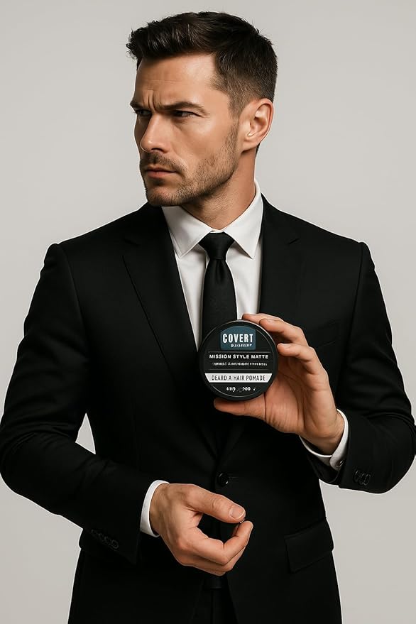 Covert Care Mission Style Matte Pomade for Beard & Hair – Infused with Barley Protein, Natural Matte Finish