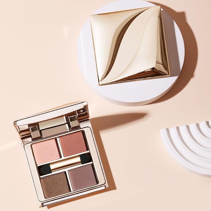 Warm Neutral Brown Eyeshadow Palette – 4 Matte & Shimmer Shades for Natural Everyday Makeup, Blendable Caramel & Mocha Tones, High-Pigment Long-Lasting Crease-Resistant Soft Glam Eye Shadow Kit