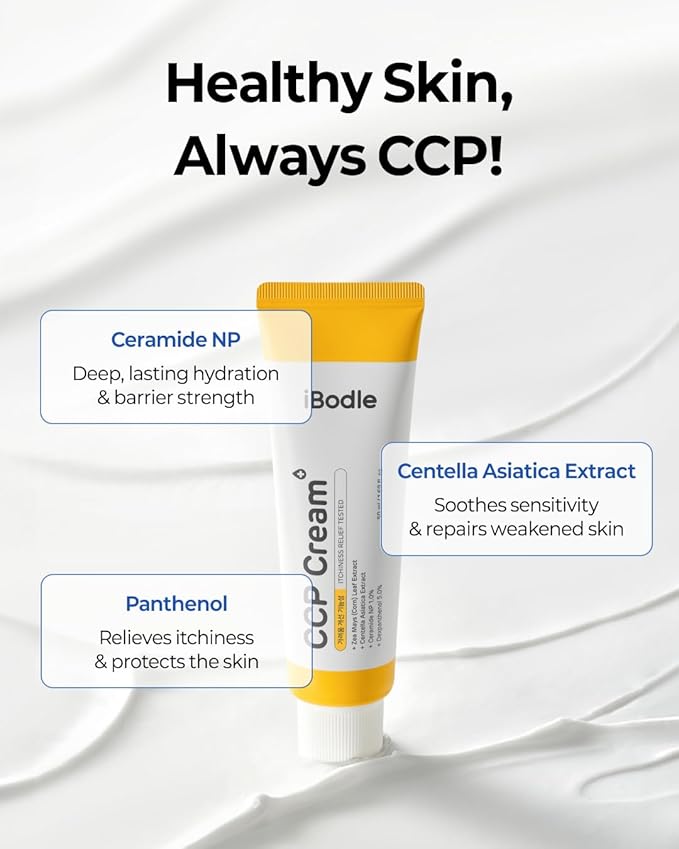 iBodle CCP Cream Korean, Itch Relief & Barrier Repair Moisturizer for Dry, Sensitive Skin, Gentle Formula Safe for Babies and Adults, Fragrance-Free 1.69 fl oz