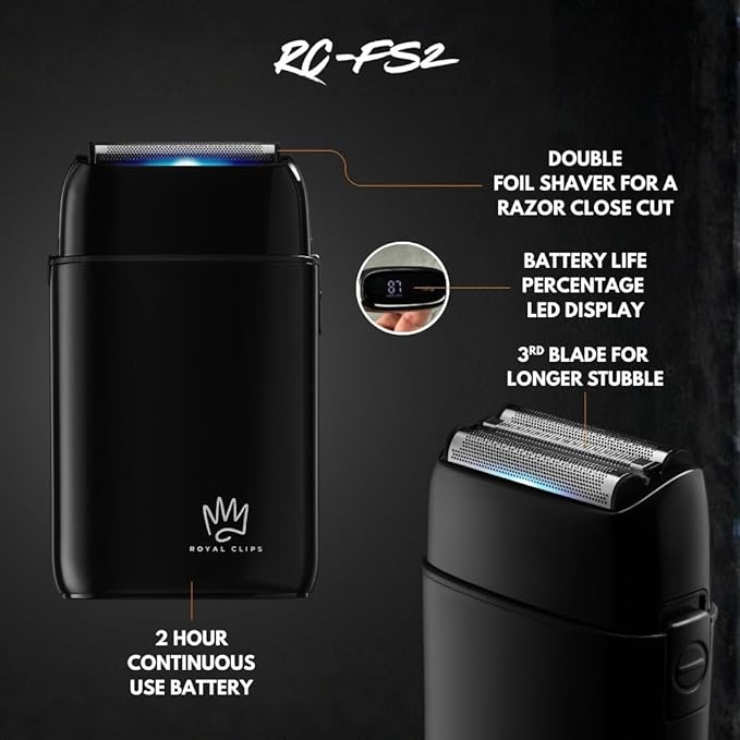 Royal Clips Hair and Beard Fade Kit 2.0 – Professional Clipper, Trimmer & Foil Shaver Bundle for Men, Complete Haircut Set for Barbers – Ideal Holiday Gift for Men, Fathers, Brothers & Barbers - Black