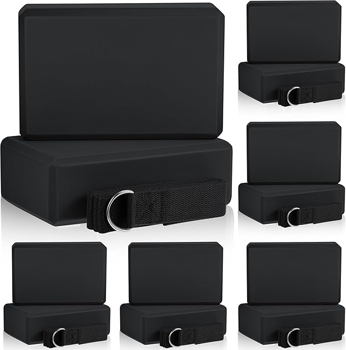 Meooeck 18 Pcs Yoga Block and Strap Set 9 x 6 x 3 Inch EVA Foam Non Slip Brick 8 ft Yoga Straps for Stretching D Ring Design Christmas Fitness Gifts for Women Pilates Workout Exercise