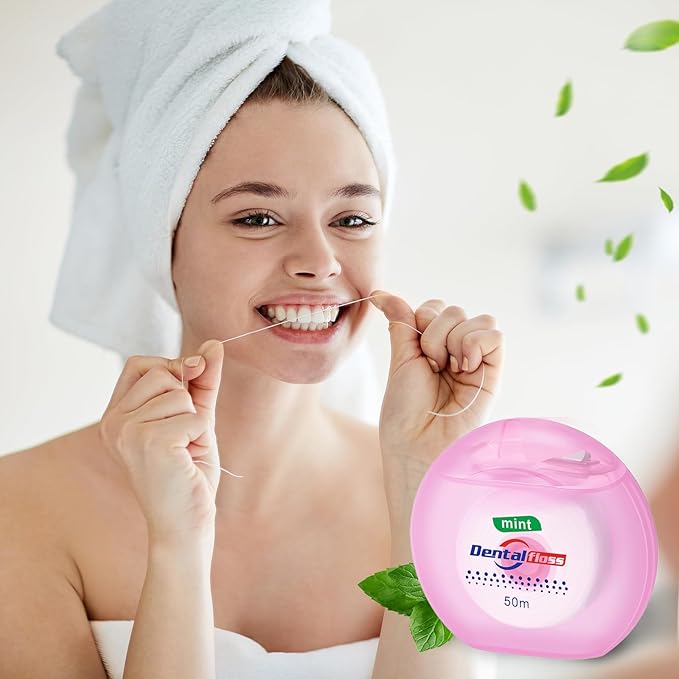 Geiserailie 96 Pack Dental Floss Bulk Mint Flavored Floss 50m Each Travel Dental String Oral Care for Teeth Protection(Round Box)
