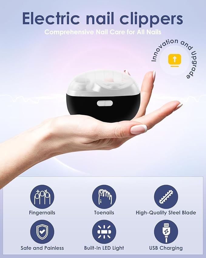 Electric Nail Clipper Upgraded 3 in 1 Automatic - with Polishing, Dust Storage & LED Light, Nail File Toenail Trimmer, Gifts for Women Men Mom Her Him Kids Adults Senior Baby Teacher Students