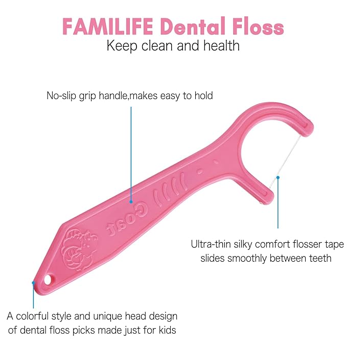 Dental Floss Picks, FAMILIFE Kids flossers Toddler Threaders Children Unwaxed Unflavored Fluoride Free Dental Floss Child Kid Flossing Sticks with Travel Cases 200 Picks