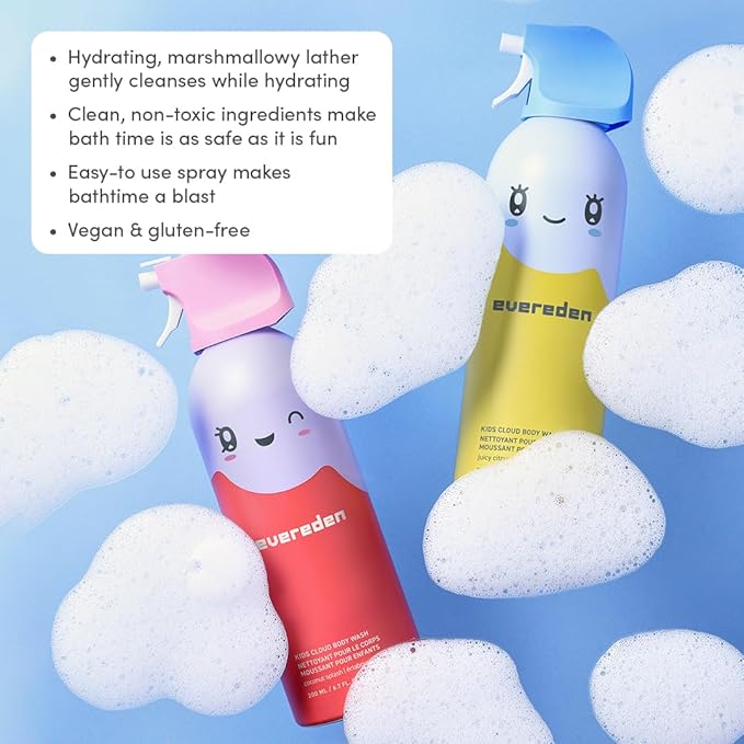 Evereden Kids Foam Soap, Cloud Body Wash (6.7 fl. oz., Coconut Splash): Spray, Shape & Splash: The Fun, Fluffy Foam That Makes Bath Time Playtime, Hydrating Foaming Bath Soap for Sensitive Skin