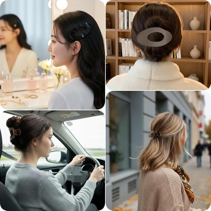 8PCS Flat Hair Clips for Women Girls,Large Strong Hold Ladies Hair Claw Clamp Barrettes for Lying Down Styling Accessories, Elegant 4.33" Big Matte Neutral Leopard Color(Oval)