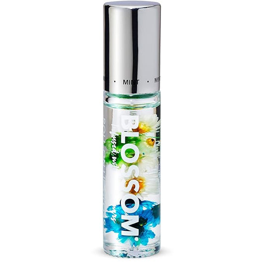 Blossom Roll on Lip Gloss, Scented Clear High Shine Moisturizing Lip Oil, Non Sticky, Infused with Real Flowers, Made in USA, 0.2oz, Mint