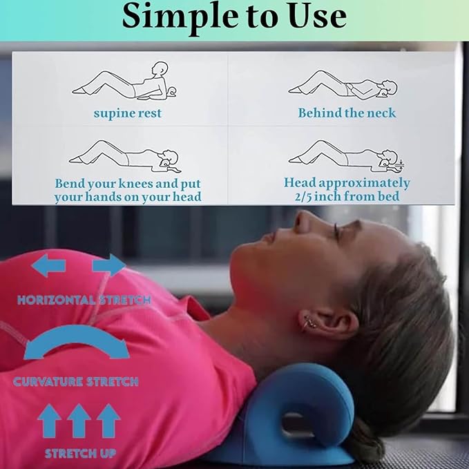 Cervical Traction Device, Neck Stretcher Cervical Traction for Muscle Relax, Neck Hump Corrector for TMJ Pain Relief, Shoulder Relaxer, Spine Corrector (Blue)