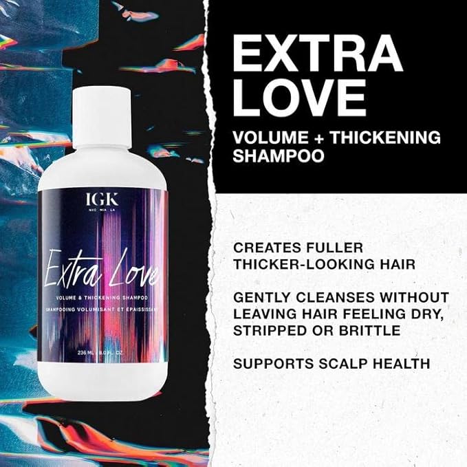 IGK EXTRA LOVE Volume & Thickening Shampoo Liter| Lightweight + Supports Scalp + Balance Oil | Vegan + Cruelty Free | 33.8 Oz
