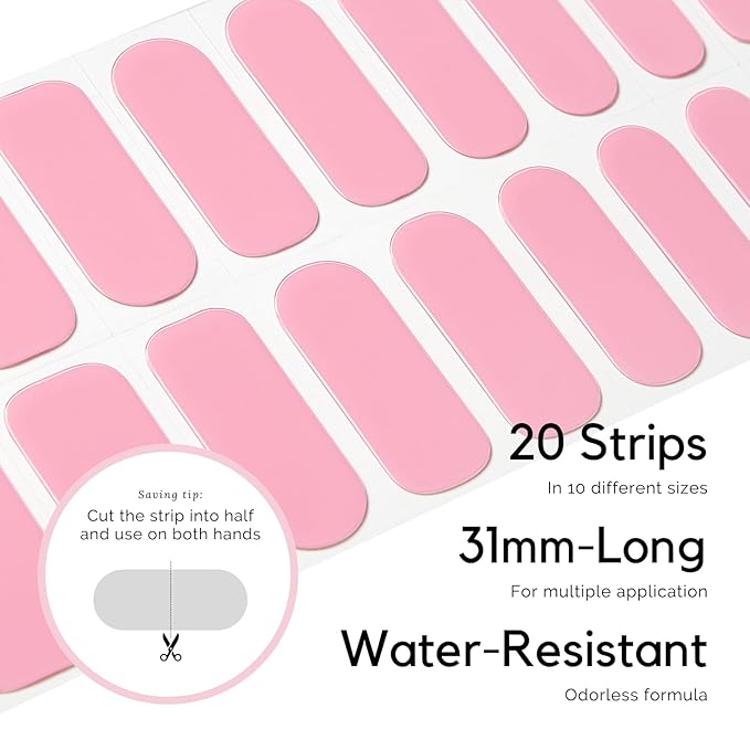 Semi Cured Gel Nail Strips - NAILOG 20 Pcs Pink Gel Nail Stickers Extra Long Nail Wraps with Glossy Gel Finishing for Spring Summer, Tiffany