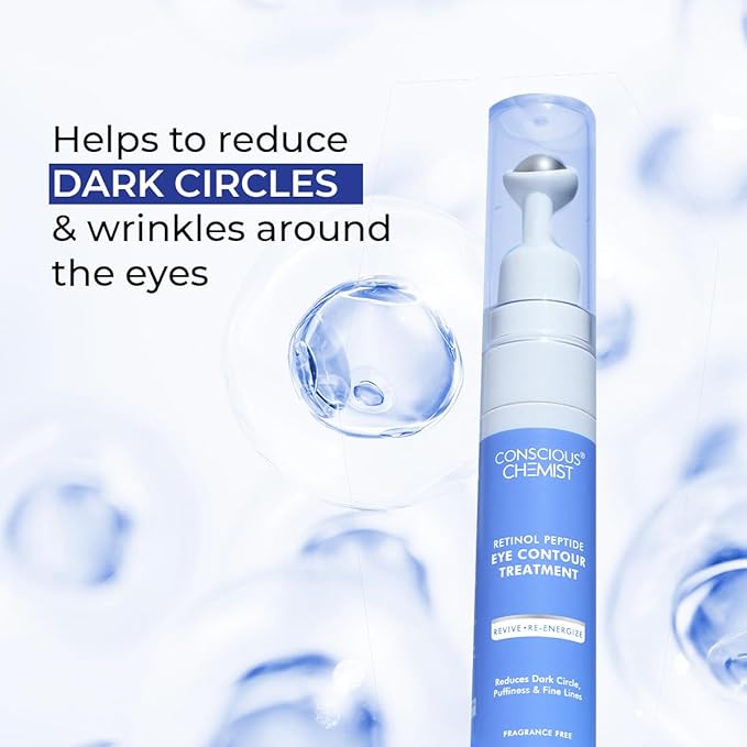 Conscious Chemist® Retinol Peptide Eye Cream with Roller | Under Eye Roll-On for Dark Circles, Puffiness & Fine Lines | Eye Cream for Men & Women | 15ml