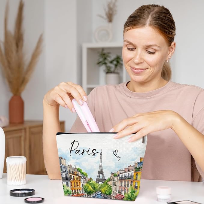 Ythuil Paris Travelling Gift Makeup Bag, City Travel Cosmetic Bag for Purse, Watercolor Gifts, Paris Souvenir, Trip Favors for Traveller, Travelling Lovers, City Themed Organizer
