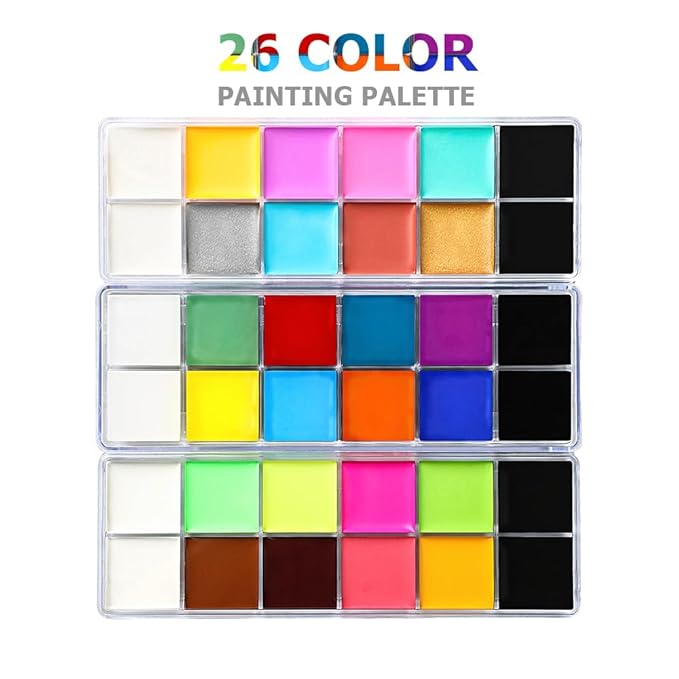 Face Body Paint Oil Palette - Professional Safe Non Toxic Halloween Makeup Painting Kit, Flash Colors for Party, Cosplay, SFX, Tattoo, Fancy Dress & Stage Makeup