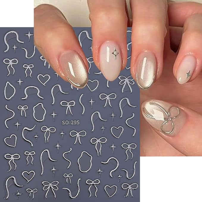 12 Sheets Bow Nail Stickers for Nail Art Glitter 3D Self Adhesive Red Gold Bows Nail Decals Aurora Cute Nail Art Stickers for Women Girls Manicure Decorations