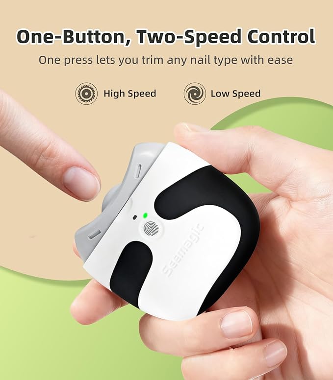 Electric Nail Clipper Trimmer for Adults Seniors Kids Fingernails, Seemagic 3 in 1 Rechargeable Automatic Nail Clippers with LED Light & 2 Speeds - Safe for Kids & Toddlers, Panda