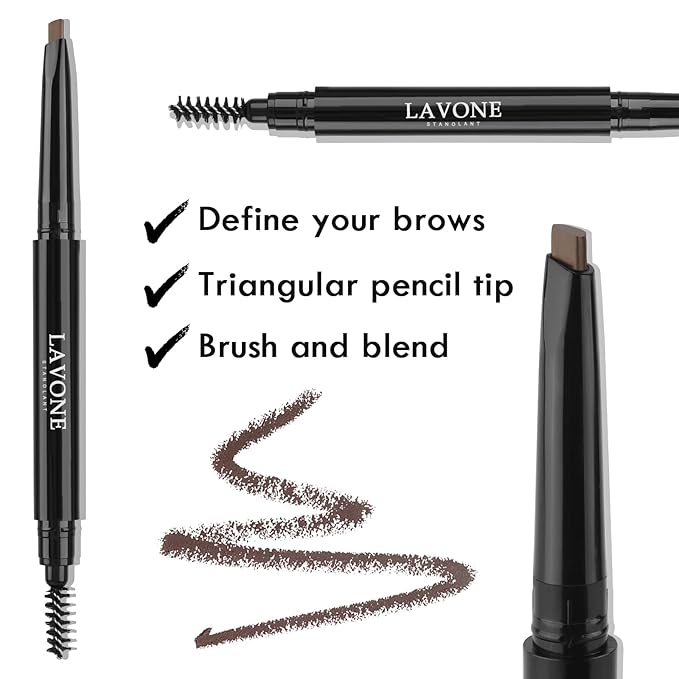 LAVONE Eyebrow Stamp Stencil Kit, Brow Stamp Trio Kit with Waterproof Eyebrow Pencil, Eyebrow Pomade, 20 Eyebrow Stencils, Dual-ended Eyebrow Brush and Sponge Applicator - Dark Coffee