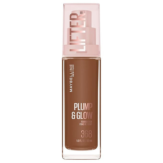 Maybelline Lifter Plump & Glow Foundation, Liquid Foundation with 2% Niacinamide + Hyaluronic Acid, Plumping and Brightening Face Makeup, 368, 1 Count
