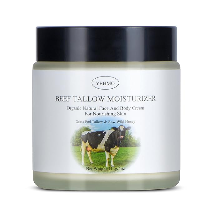 YBHMO Beef Tallow Moisturizer,Beef Tallow for Skin,Organic Grass Fed Beef Tallow with Raw Honey Moisturizing Cream, Whole Body & Face Moisturizer（4oz）