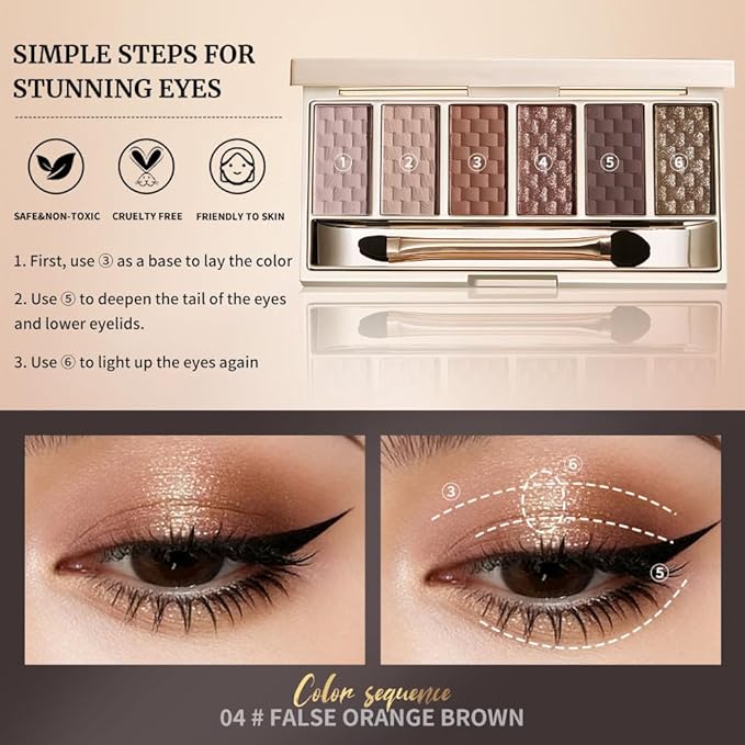 Rosy Nude Warm Eyeshadow Palette, 6 Matte & Shimmer Eye shadow — Dusty Rose, Beige Nude, Terracotta Brown, Rosy Copper & Antique Gold, High Pigment Long-Lasting Eye Makeup for Daily & Glam Looks 4