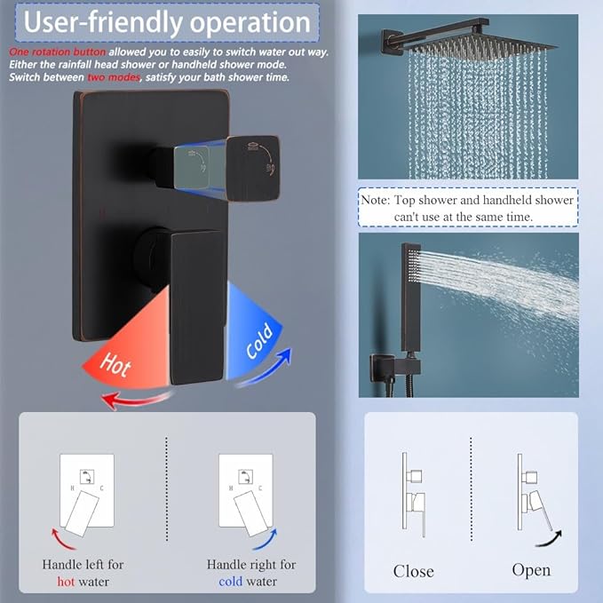 YCAIKOI Shower Faucet Set 16 Inch Wall Mount Rain Shower System, All Metal Shower Fixtures - Oil Rubbed Bronze