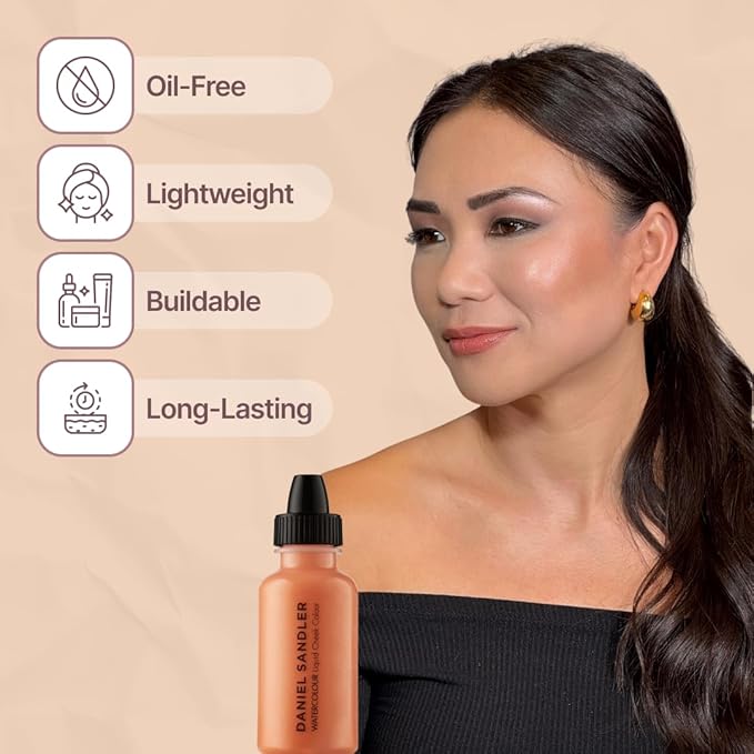 Daniel Sandler WATERCOLOUR LIQUID ILLUMINATOR - 'GRACE' 15ml – Shimmer Liquid Blush for Cheeks Make up, Highlighter – Oil-Free, Lightweight, Buildable & Long-Lasting for Cheeks & Lips