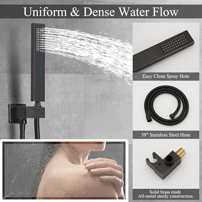 YCAIKOI Shower Faucet Set 16 Inch Wall Mount Rain Shower System, All Metal Shower Fixtures - Oil Rubbed Bronze