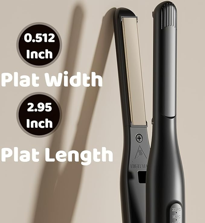Mini Flat Iron for Short Hair, 1/2 inch Ceramic Plates Small Flat Irons for Short Hair, Fast Heating Anti-Frizz, Temperature Adjustable Auto-Off, Travel Size Mini Hair Straightener, Black
