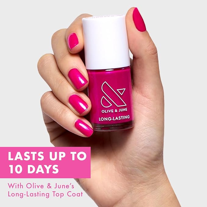 Olive & June Long Lasting Nail Polish | Valentine's Day | Gel-Like Finish No Lamp Needed Lasts up to 10 days | Salon-Quality 15-Free, Vegan Cruelty-Free Chip-Resistant | Lily Blooms Shimmering Magenta