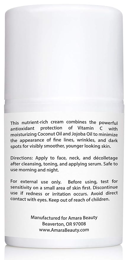 Amara Beauty Vitamin C Cream for Face with Coconut Oil, Cocoa Butter & Jojoba Oil, 1.7 fl. oz.
