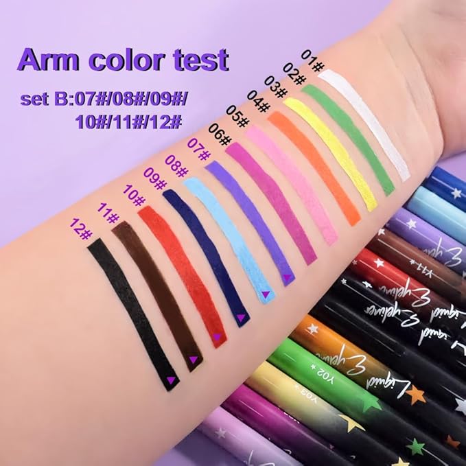 evpct 6Pcs Matte Liquid Eyeliner Set Pack Waterproof Smudge Proof, Lavender Purple Sky Royal Blue Red Brown Black Eye Liner Liquid for Face Body Paint, Longwear Eyeliners Waterline Thin Quick-dry 02