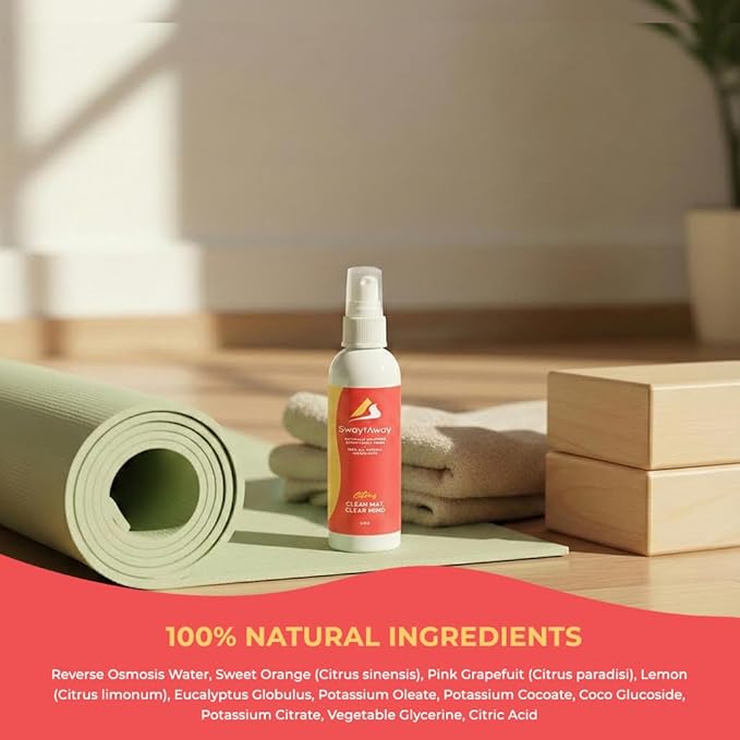 SwaytAway Fitness Mat Mist – 4oz Travel Size Yoga Mat Spray with Towel - (Pack of 2) – Aromatherapy-Inspired Citrus and Eucalyptus Blend – Plant-Based, No Rinse, Refreshes & Deodorizes